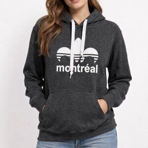 Montreal Canada Gray Hoodie Small Cotton Blend Fleece Kangaroo Pocket Drawstring